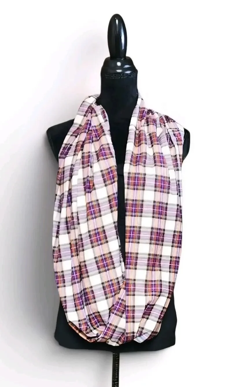 Purple Checkered Buffalo Plaid Tartan Women’s Infinity Scarf, Fashion Accessory